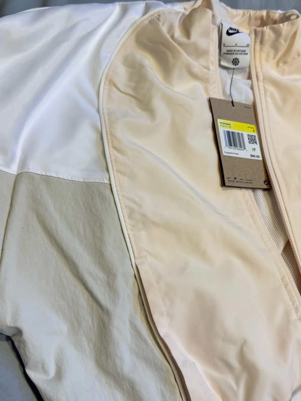 Nike Cropped Bomber Jacket in Light Beige and White
